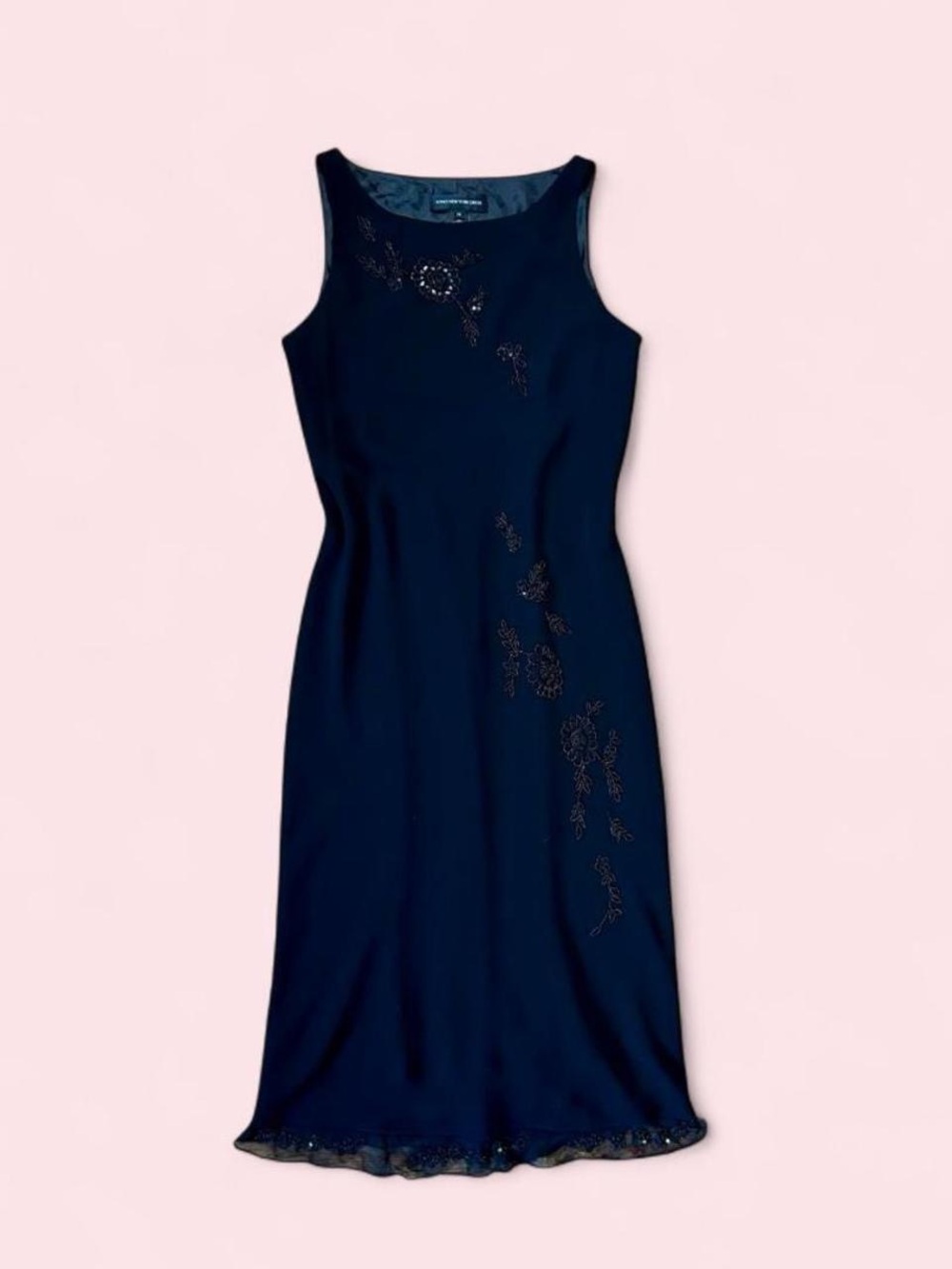 Jones New York Black Sleeveless Floral Beaded Short Maxi Dress